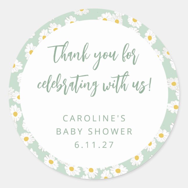 Sticker Rond Mignonette Baby shower Floral Personnalisé Merci (Devant)