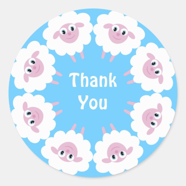 Sticker Rond Mignonette Carton Marron Mouton Bleu Merci personn (Devant)