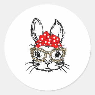 Sticker Rond Mignonette Empreinte de léopard Visage Bandana Rou