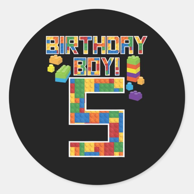 Sticker Rond Mignonne 5e cadeau d'anniversaire Bâtiment de 5 an (Devant)