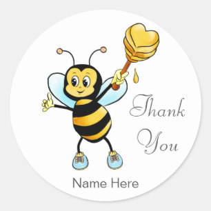 Sticker Rond Mignonne abeille avec cœur merci