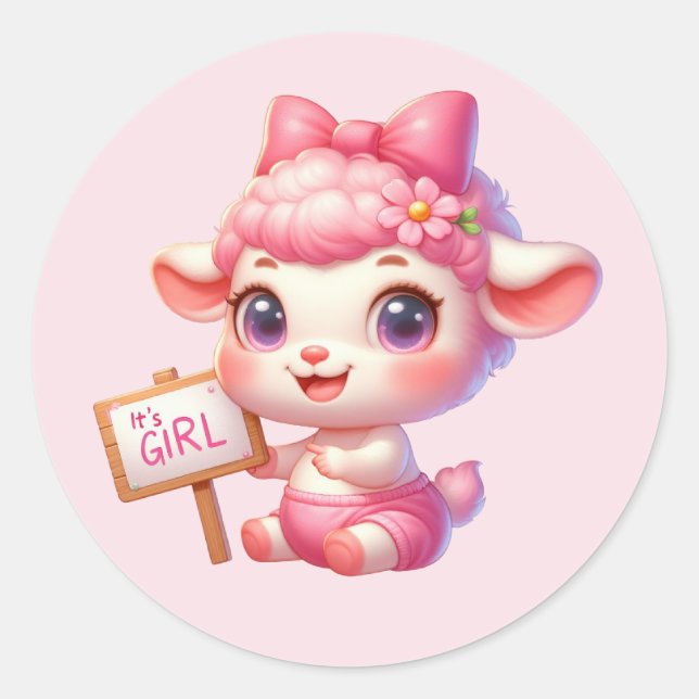 Sticker Rond Mignonne brebis petite fille (Devant)