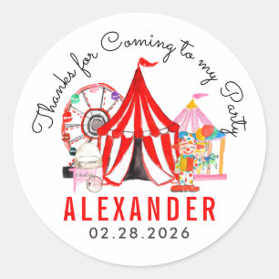 Sticker Rond Mignonne Carnival Circus Show Enfant Merci Anniver