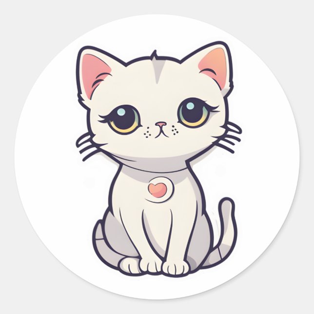 Sticker Rond Mignonne chat dit ohayo ! ! (Devant)