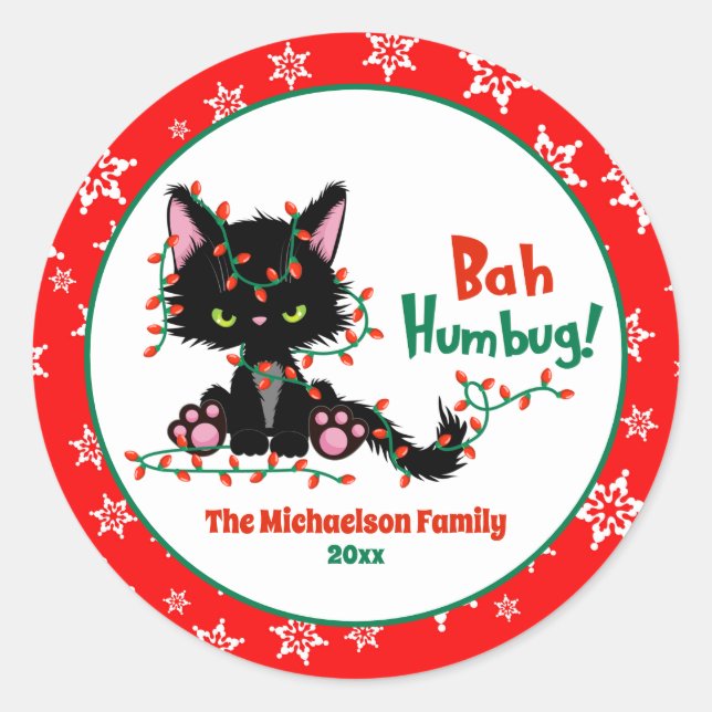 Sticker Rond Mignonne Chat Grumpy Christmas (Devant)