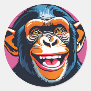 Sticker Rond Mignonne Chimpanzée rit