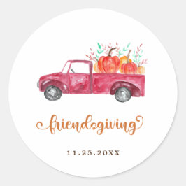 Sticker Rond Mignonne Citrouilles de Camion Rouge de Thanksgivi