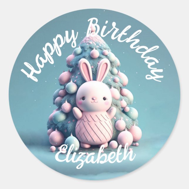 Sticker Rond Mignonne, drôle, lapin, style kawaii (Devant)