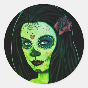 Sticker Rond Mignonne effrayant Zombie Gothique fille