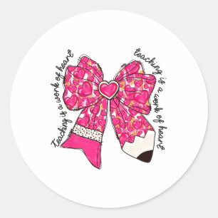 Sticker Rond Mignonne Enseignante Coquette Bow Coeur crayon Val