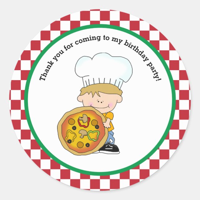 Sticker Rond Mignonne Faites Votre Propre Pizza Party Garçon Me (Devant)