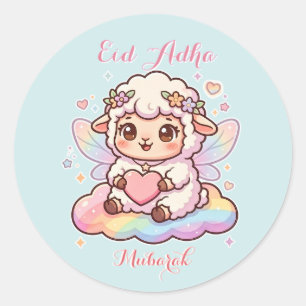 Sticker Rond Mignonne Fée Chibi Mouton Arc-en-ciel Eid Adha Mub