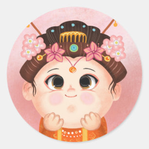 Sticker Rond Mignonne fille en Chine costume princesse Candy Ti