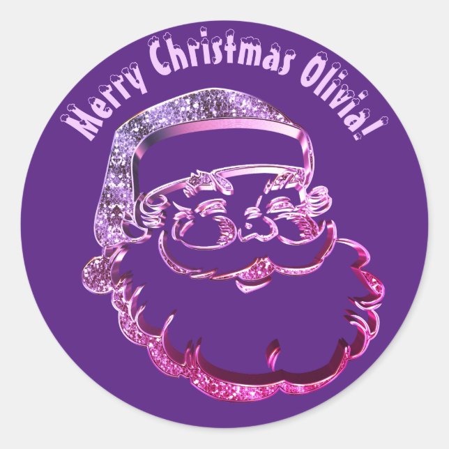 Sticker Rond Mignonne Funny Père Noël Élégant Moderne Violet (Devant)
