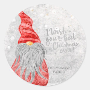 Sticker Rond Mignonne Gnome, Je Vous Souhaite Le Meilleur Noël 