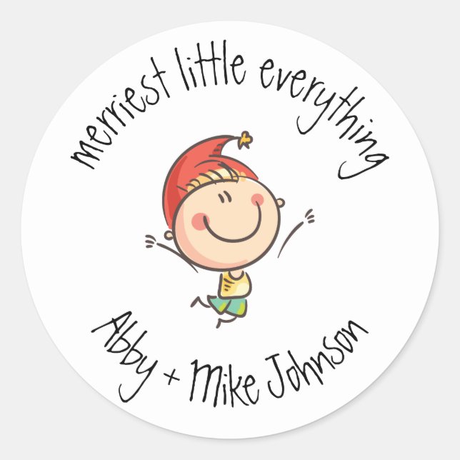 Sticker Rond Mignonne Joyeux Tout Elf Santa Hat Illustration (Devant)