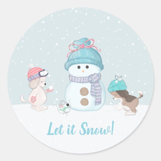 Sticker Rond Mignonne laissez-le neiger (Devant)