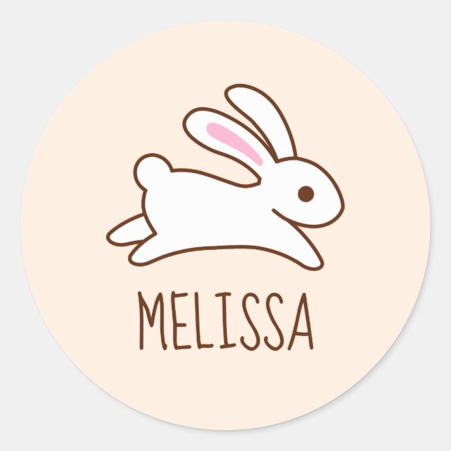 Sticker Rond Mignonne Lapin Coureur Rabbit Nom personnalisé Bei (Devant)