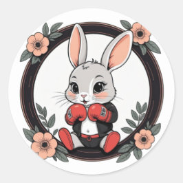 Sticker Rond Mignonne lapin en boîte avec fleurs