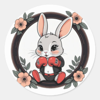 Sticker Rond Mignonne lapin en boîte avec fleurs