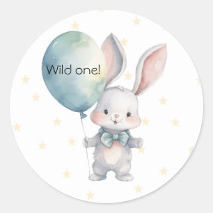 Sticker Rond Mignonne Lapin Wild Un 1er anniversaire fête