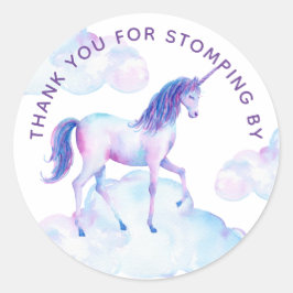 Sticker Rond Mignonne licorne violette. Enfants fille anniversa