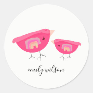 Sticker Rond Mignonne main tiré arc-en-ciel rose Birdy Mère b