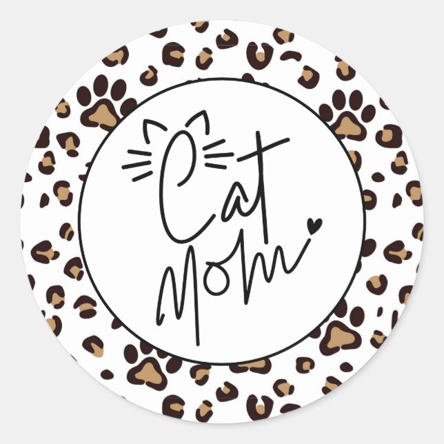 Sticker Rond Mignonne maman chat Empreintes de pattes (Devant)