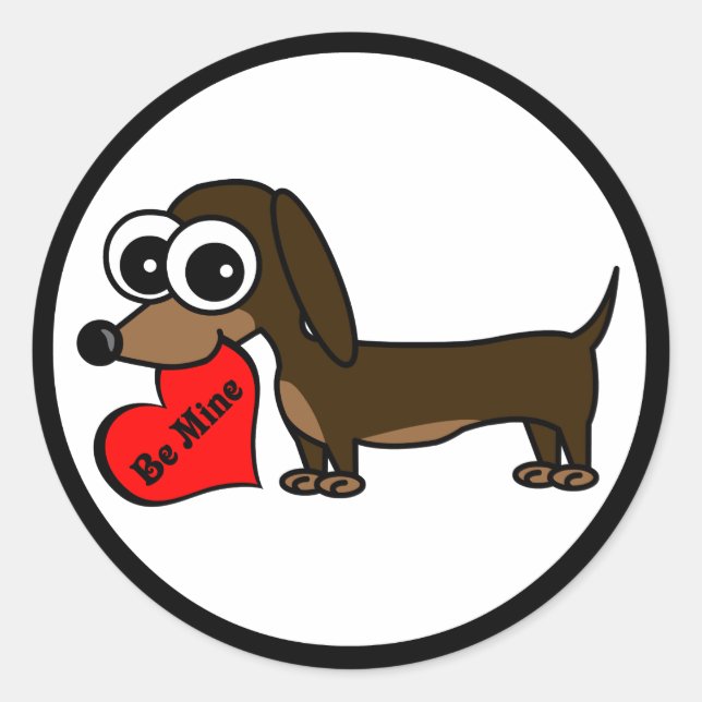 Sticker Rond Mignonne Miniature Dachshund Holding Être Mon Coeu (Devant)