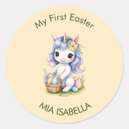 Sticker Rond Mignonne Mon premier chevalet de bébé Unicorn de P