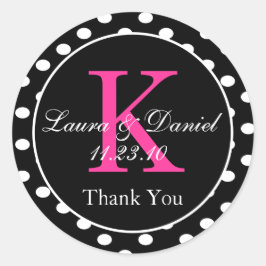 Sticker Rond Mignonne Noir Blanc Rose Polka Point Monogramme Fa