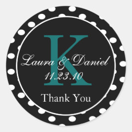 Sticker Rond Mignonne Noir Blanc Turquoise Monogramme Mariage F