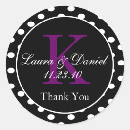 Sticker Rond Mignonne Noir Blanc Violet Pois Monogramme Favoris