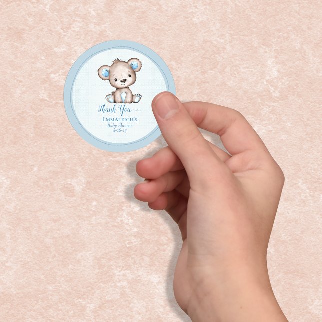Sticker Rond Mignonne Ours Brown Pour Garçon Favoriser Merci (Créateur téléchargé)