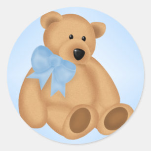 Sticker Rond Mignonne Ours Teddy, Pour Bébé Garçon