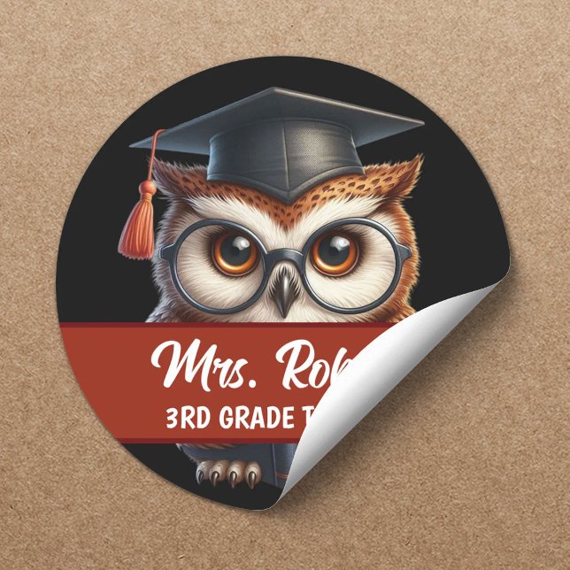 Sticker Rond Mignonne OWL dans les lunettes Enseignant de Tuteu (Créateur téléchargé)