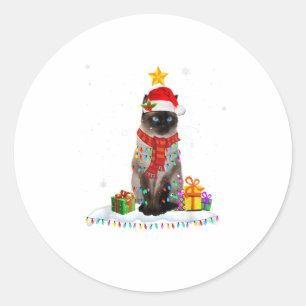 Sticker Rond Mignonne Père Noël Cat Lights Noël Funny C