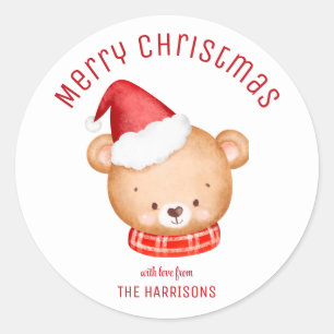 Sticker Rond Mignonne petite ours Noël de chapeau du Père Noël