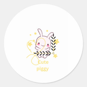Sticker Rond Mignonne. Piggy