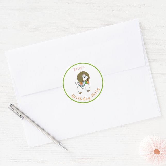 Sticker Rond Mignonne pinata llama fête du Jeudi (Enveloppe)