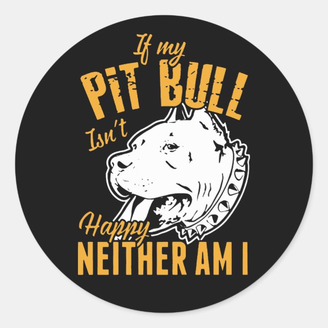 Sticker Rond Mignonne Pit Bull Maman Papa Chien Chien Chien Chi (Devant)
