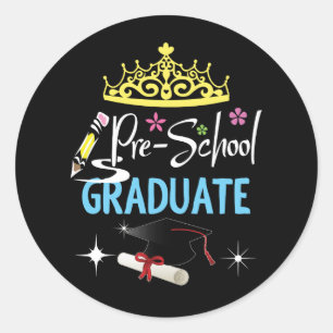 Sticker Rond Mignonne Princesse Pré-école Casquette Graduate