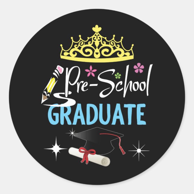 Sticker Rond Mignonne Princesse Pré-école Casquette Graduate Go (Devant)