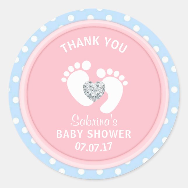 Sticker Rond Mignonne rose bleu Polka point Baby shower Genre R (Devant)