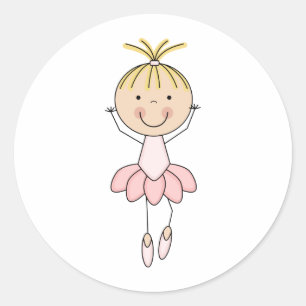Sticker Rond Mignonne, Rose, Danse Ballerina