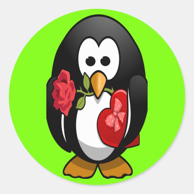 Sticker Rond Mignonne Saint Valentin Pingouin Drôle Drôle Carto (Devant)