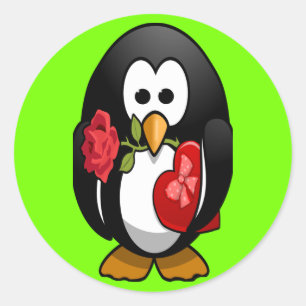 Sticker Rond Mignonne Saint Valentin Pingouin Drôle Drôle Carto