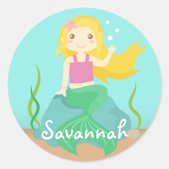 Sticker Rond Mignonne sirène de l'océan, pour les filles (Devant)