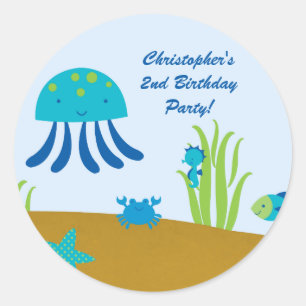 Sticker Rond Mignonne sous la mer collants de fête d'anniversai