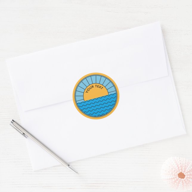 Sticker Rond Mignonne Sun Ocean Waves Sunrise Beach (Enveloppe)